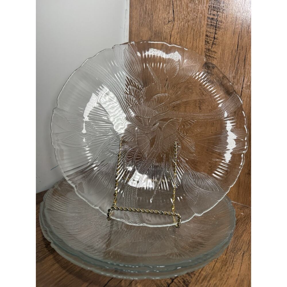 Arcoroc Canterbury Glass Dinner Plates 10 3/4" Set of 4 Crocus Flower